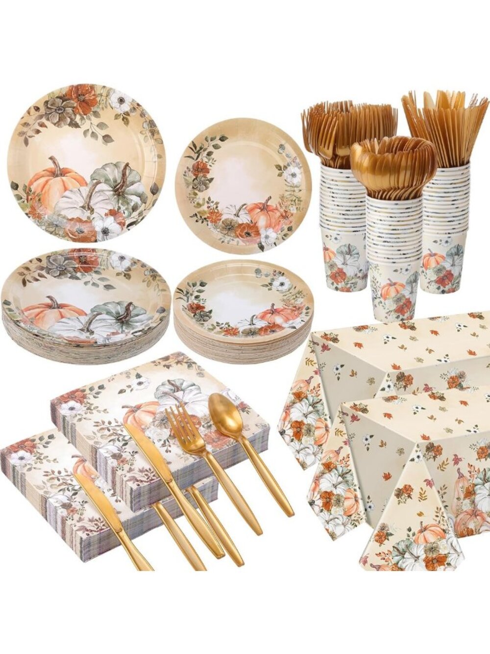 352 Pcs Fall Thanksgiving Party Supplies for 50 Guests - Festive Decor